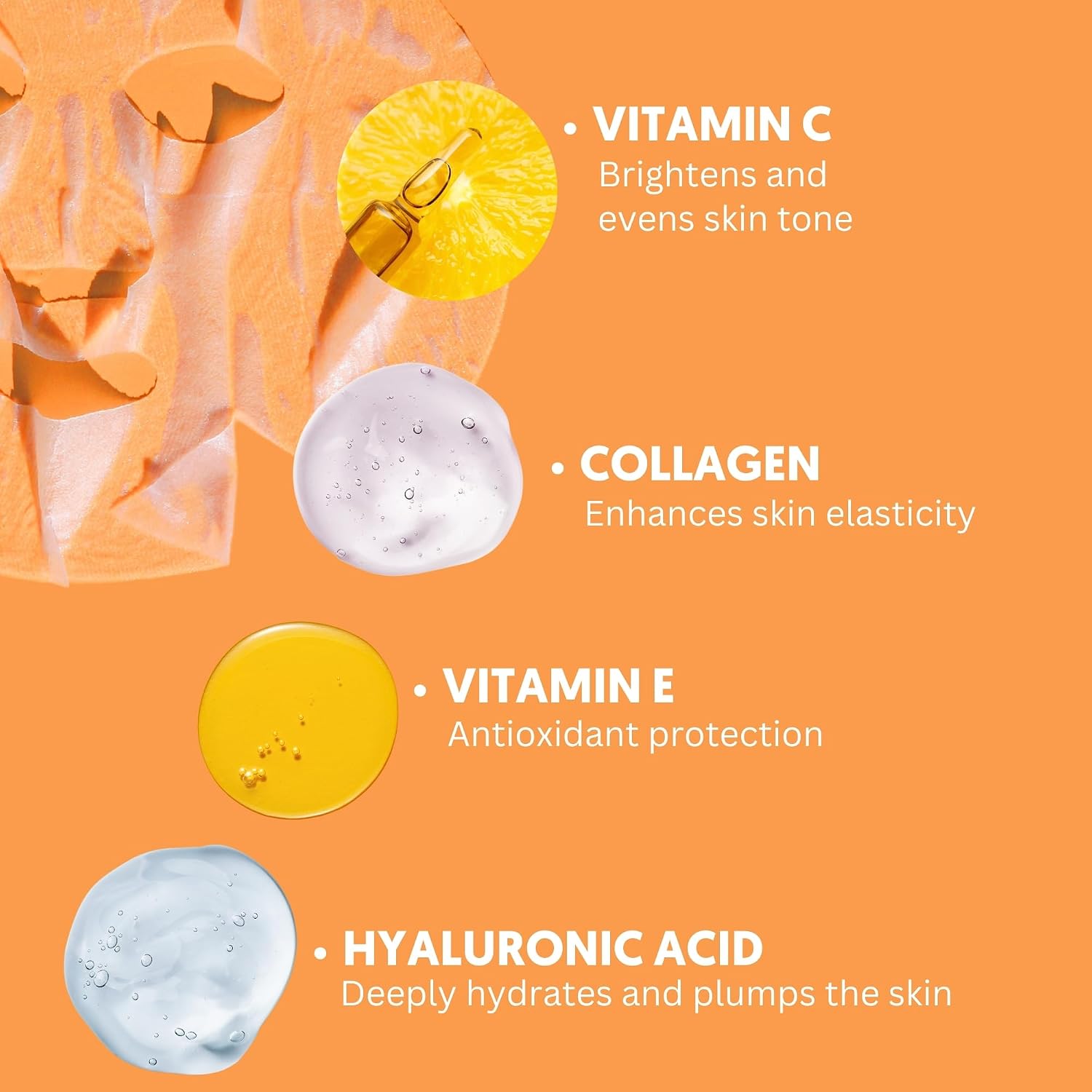 By Nature Vitamin C + Collagen Sheet Face Mask with Vitamin E – Firming, Anti-Aging Facial Treatment for Radiance, Elasticity & Hydration – Skincare for Pre-Event Glow & All Skin Types – Pack of 12
