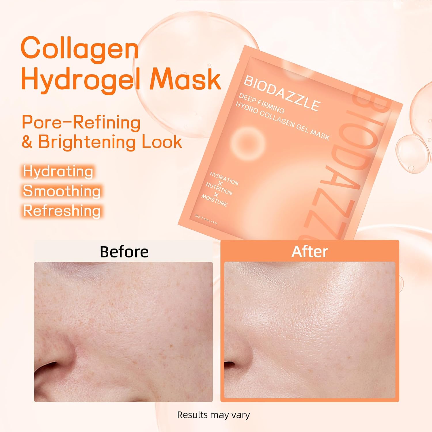 Bio-Collagen Real Deep Facial Mask Hydrating Overnight Hydrogel Mask Pore Minimizing Elasticity Firming And Moisturizing 33g x 4ea