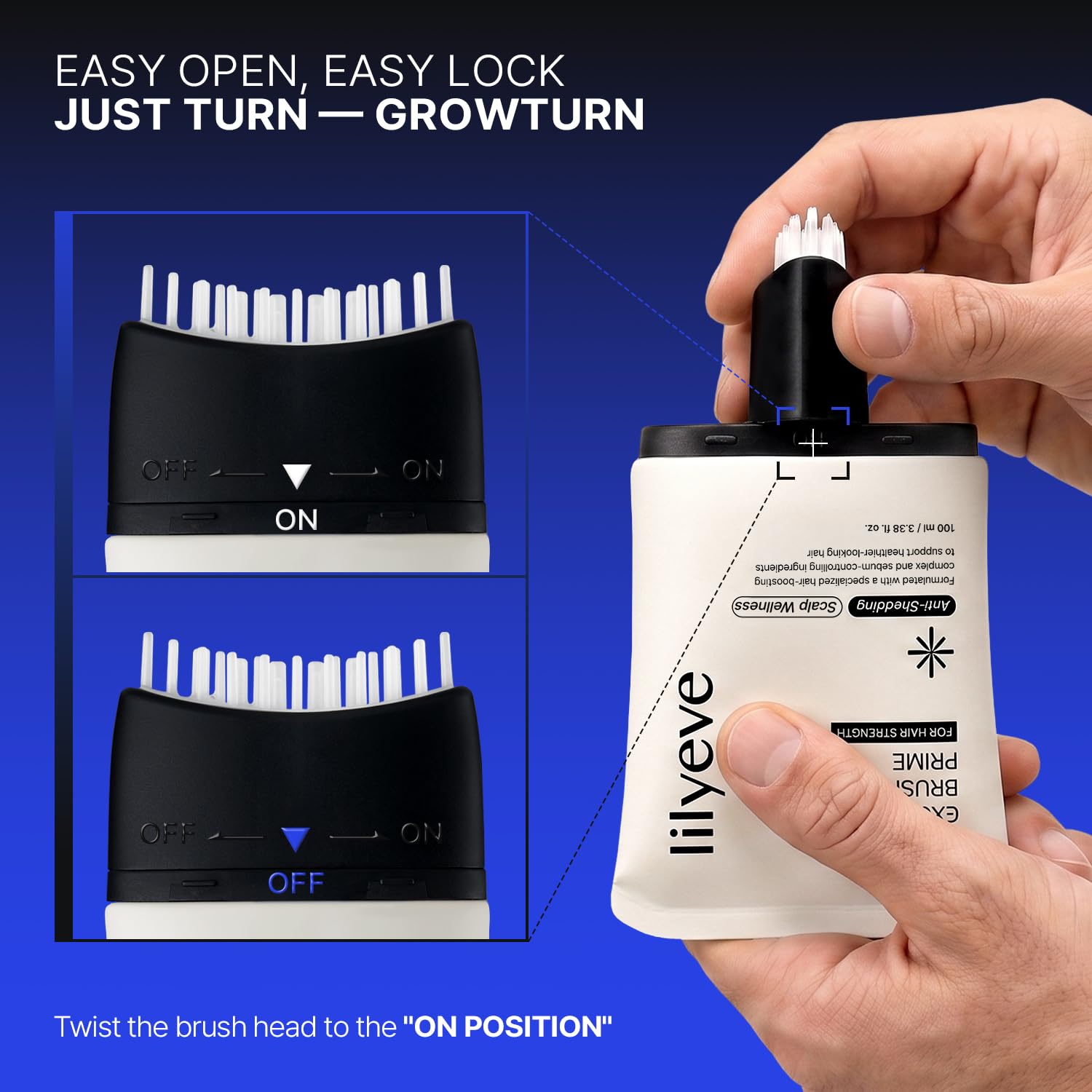 lilyeve GROWTURN Exosome Brush Ampoule Prime for Man, Built-in Brush, Heartleaf-Derived Exosomes to Revitalize, for Male Pattern Hair Loss, Korean Hair Care, 3.38 fl. oz.