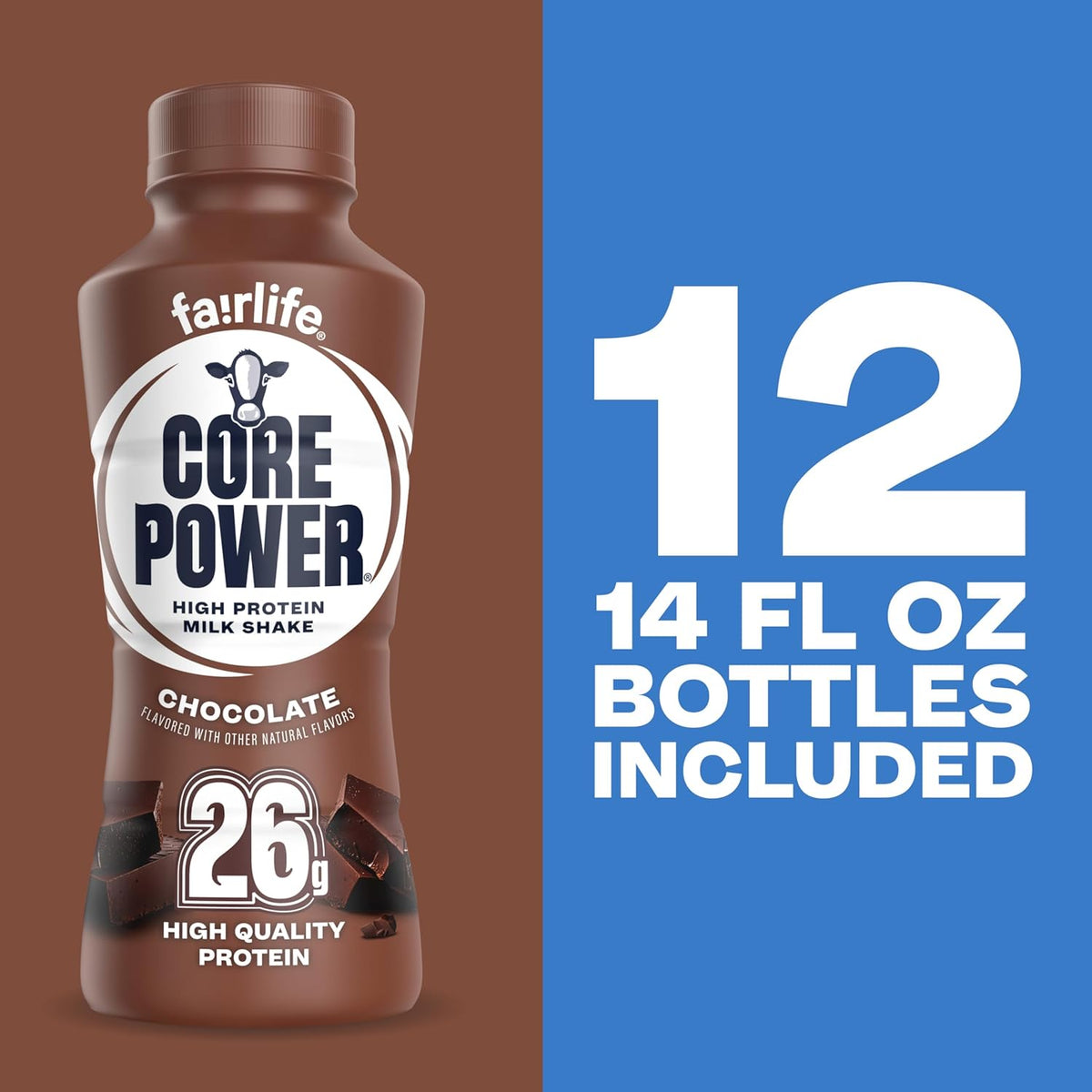 Core Power Fairlife 26g Protein Milk Shakes, Liquid Ready To Drink for Workout Recovery, Chocolate, 14 Fl Oz Bottle (Pack of 12)