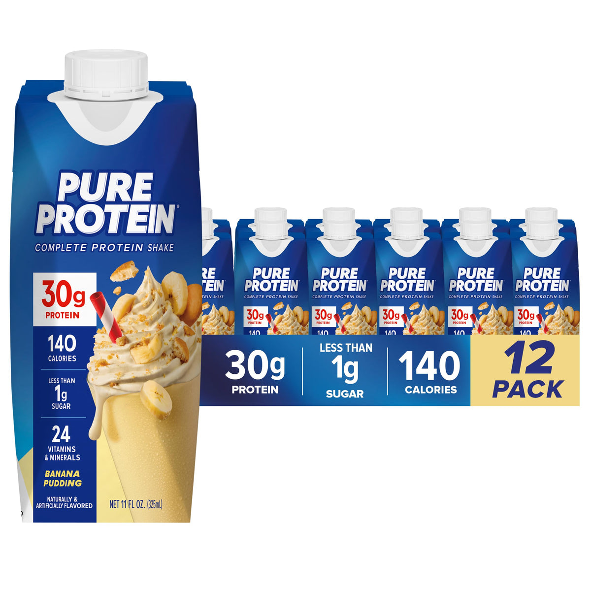 Pure Protein Chocolate Protein Shake, 30g Complete Protein, Ready to Drink and Keto-Friendly, Vitamins A, C, D, and E plus Zinc to Support Immune Health, 11oz Bottles, 12 Pack