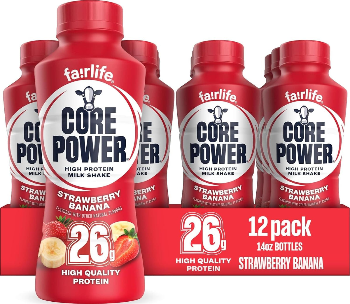 Core Power Fairlife 26g Protein Milk Shakes, Ready To Drink for Workout Recovery, Strawberry Banana, 14 Fl Oz (Pack of 12)