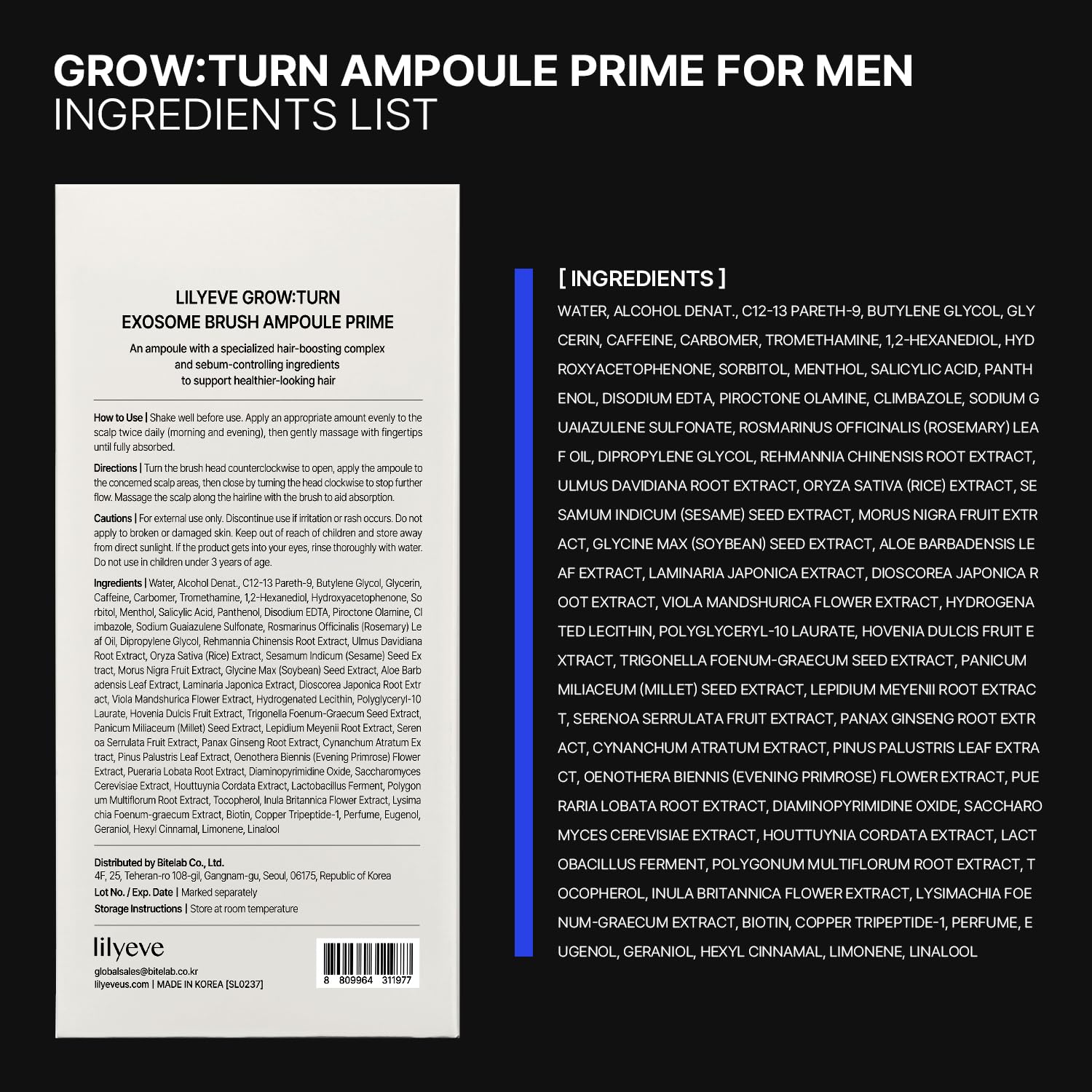 lilyeve GROWTURN Exosome Brush Ampoule Prime for Man, Built-in Brush, Heartleaf-Derived Exosomes to Revitalize, for Male Pattern Hair Loss, Korean Hair Care, 3.38 fl. oz.